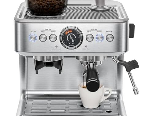 Chefman Crema Supreme 15 Bar Espresso Machine with Milk Frother, Barista Steam Wand, Professional Coffee Maker with Coffee Grinder, 30 Grind Settings, 3L Removable Water Tank – Stainless Steel