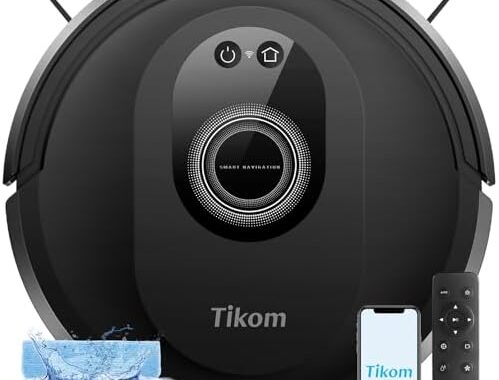 Tikom Robot Vacuum and Mop Combo, 5000Pa Robotic Vacuum Cleaner, 150 Min Max, App & Remote Control, Ideal for Hard Floor, Carpet, Pet Hair, Self-Charge(G8000 Max)