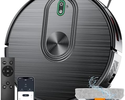 Robot Vacuum and Mop Combo, 6500Pa Strong Suction, 2 in 1 Robotic Vacuum with Gyro Inertial Navigation, 200 Min Runtime, App/Wi-Fi/Voice Control, Slim, for Pet Hair, Hard Floor, Carpet